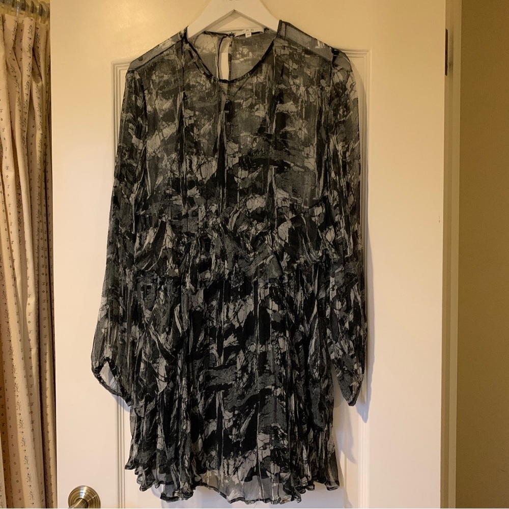 IRO rufle Flawy Ressey  mini dress long sleeve black white size 34 XS